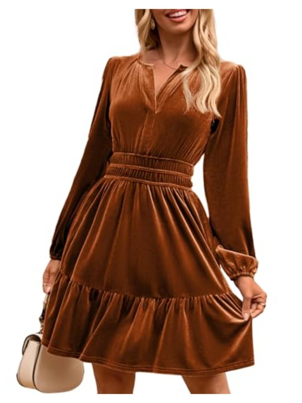 Simplee Velvet Mini Dress V Neck Long Sleeve A-Line Cocktail Party